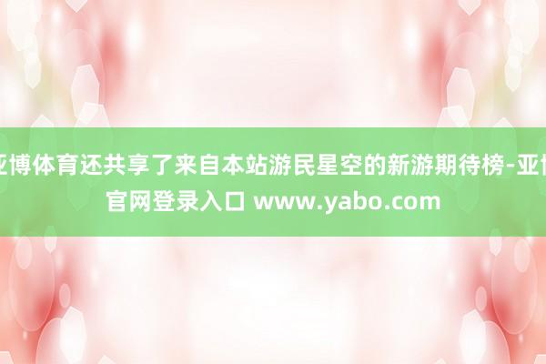 亚博体育还共享了来自本站游民星空的新游期待榜-亚博官网登录入口 www.yabo.com